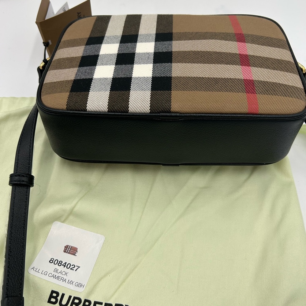 Women's Burberry check, canvas, and leather camera bag made in Italy - Picture 11 of 14